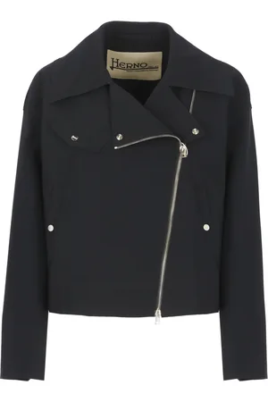 HERNO Jassen, Dames, Blauw, M, Blauwe Jas met Kraag en Zakken