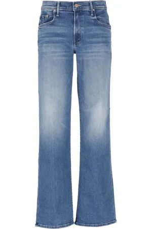 Mother Jeans, Dames, Blauw, W26, Katoen, Blauwe Katoenen Jeans met Riemlussen