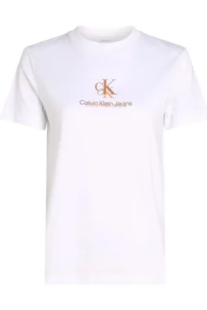 Calvin Klein Tops, Dames, Wit, XS, Katoen, Wit Katoenen Ronde Hals T-shirt