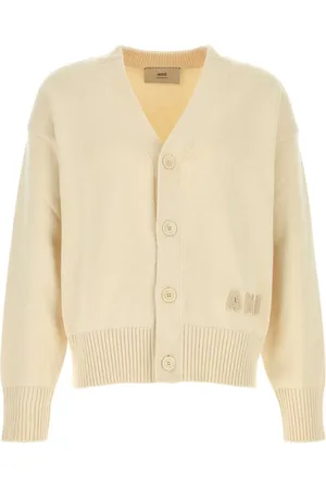 Ami Truien, Heren, Geel, L, Katoen, Crème Katoenmix Vest Gebreid