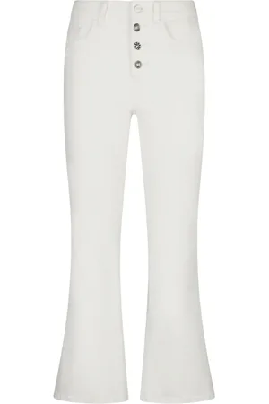 Liu Jo Broeken, Dames, Wit, W27, Katoen, Bootcut broek met hoge taille
