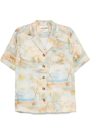 ZIMMERMANN Blouses & Shirts, Dames, Veelkleurig, S, Gestreept Beige & Lichtblauw Overhemd