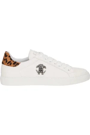 Roberto Cavalli Schoenen, Heren, Wit, 44 EU, Sneakers met Jaguar Skin Inzet
