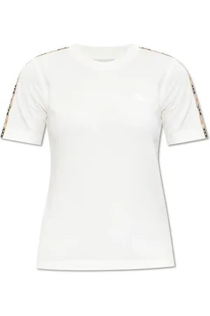 Burberry Tops, Dames, Wit, L, Katoen, T-shirt met geborduurd logo