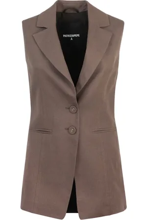 Patrizia Pepe Jassen, Dames, Bruin, S, Linnen, Bruine Linnen Viscose Jas