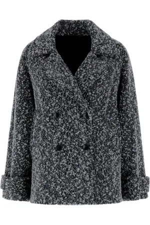 HERNO Mantels, Dames, Grijs, S, Wol, Wollen blend erwtenjas met bouclé-effect
