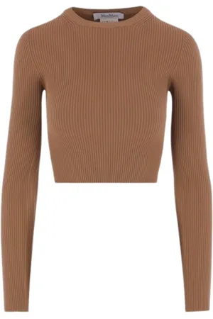 Max Mara Truien, Dames, Bruin, M, Bruin Leren Crewneck Sweater
