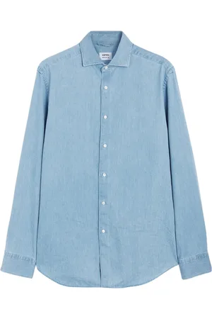 Aspesi Overhemden, Heren, Blauw, XL, Katoen, Chambray Micro Twill Overhemd