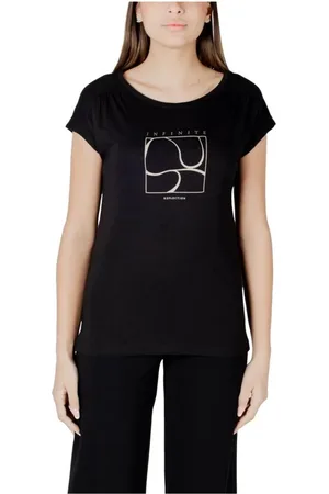 Street one Tops, Dames, Zwart, S, Katoen, Katoenen Modal T-shirt met Schouderdetails