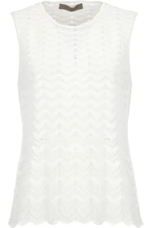 D.EXTERIOR Tops, Dames, Wit, M, Witte Geperforeerde Mouwloze Crew Neck Top