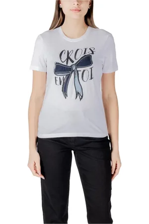 ONLY Tops, Dames, Wit, M, Katoen, Stijlvol bedrukt katoenen T-shirt