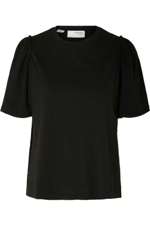 SELECTED Tops, Dames, Zwart, M, Katoen, Ruffle Tee Zwart