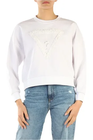 Guess Sweatshirts & Hoodies, Dames, Wit, M, Katoen, Katoenmix trui met decoratief detail