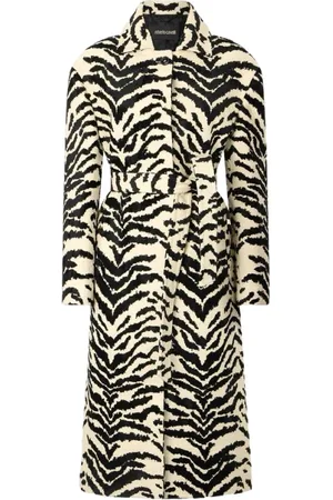 Roberto Cavalli Mantels, Dames, Zwart, M, Witte Tigress Print Ceintuurjas