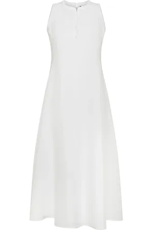SEVENTY BY SERGIO TEGON Kleedjes, Dames, Wit, M, Linnen, Mouwloze Linnen Maxi Jurk