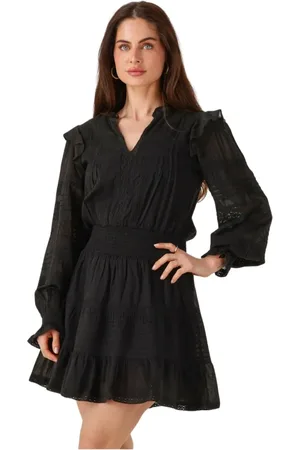 Neo Noir Kleedjes, Dames, Zwart, XL, Denim, Zwarte Wikkeljurk voor Zonnige Dagen