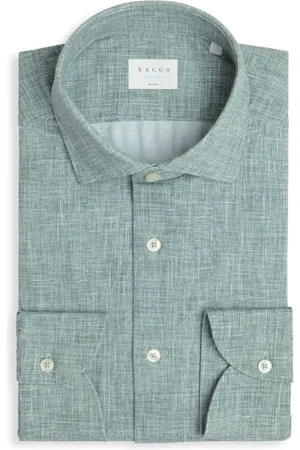 Xacus Overhemden, Heren, Groen, 3Xl, Leer, Gestreept getailleerd overhemd met Franse kraag