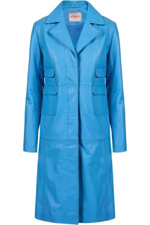 Iceberg Jassen, Dames, Blauw, L, Kobaltblauw leren regular fit jas