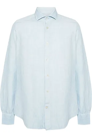 ELEVENTY Overhemden, Heren, Blauw, 4Xl, Linnen, Casual Blauw Linnen Overhemd Lange Mouw
