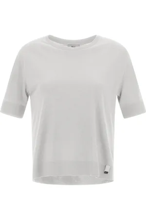 HERNO Tops, Dames, Wit, XS, Katoen, Glam Knit Effect T-Shirt