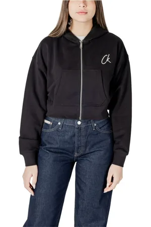 Calvin Klein Sweatshirts & Hoodies, Dames, Zwart, S, Katoen, Zwarte Katoenen Geborduurde Hoodie