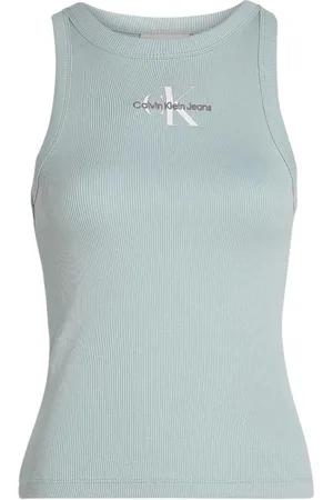 Calvin Klein Tops, Dames, Blauw, M, Katoen, Lichtblauwe Mouwloze Tanktop