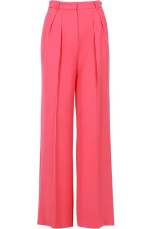 SIMONA CORSELLINI Broeken, Dames, Rood, XS, Gestructureerde Wijde Pijp Broek Koraal Rood