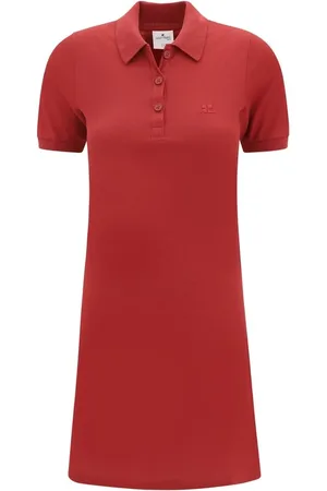 Courrèges Kleedjes, Dames, Rood, M, Katoen, Polo Jurk met Geborduurd Logo