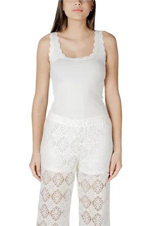 JACQUELINE DE YONG Tops, Dames, Wit, M, Nylon, Witte Mouwloze Top met Vierkante Hals