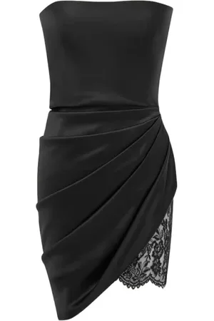 Saint Laurent Kleedjes, Dames, Zwart, L, Satijn, Zijden Satijnen Kant Strapless Jurk