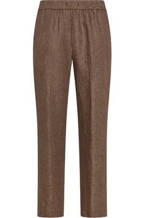 SEVENTY BY SERGIO TEGON Broeken, Dames, Bruin, M, Linnen, Elastische Linnen Délavé Broek