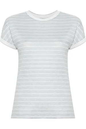 ELEVENTY Tops, Dames, Blauw, XL, Katoen, Blauw Linnen Katoen Korte Mouw T-Shirt