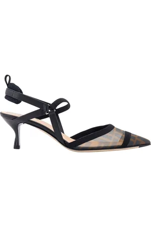 Fendi Schoenen, Dames, Zwart, 40 EU, Leer, Zwarte hak trekking sandalen
