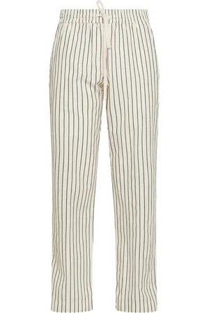 SEVENTY BY SERGIO TEGON Broeken, Dames, Wit, M, Katoen, Gestreepte Getinte Draad Ruwe Canvas Broek