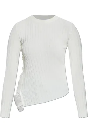Alexander McQueen Tops, Dames, Wit, M, Leer, Geribbelde top