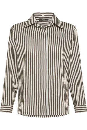 SEVENTY BY SERGIO TEGON Blouses & Shirts, Dames, Bruin, L, Linnen, Gestreepte Linnen Overhemd