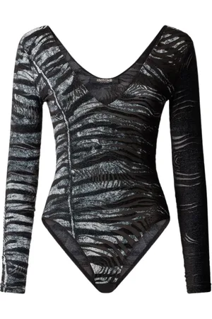 Roberto Cavalli Tops, Dames, Zwart, XL, Body met Zebra en Tijgerprint