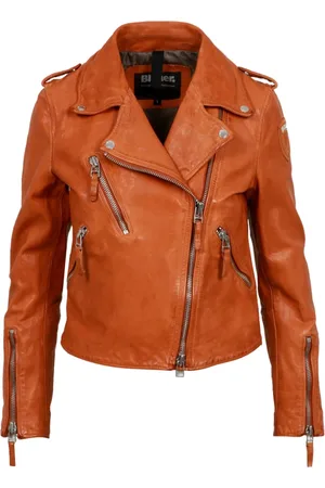 Blauer Jassen, Dames, Bruin, M, Vintage Leren Jas met Asymmetrische Rits