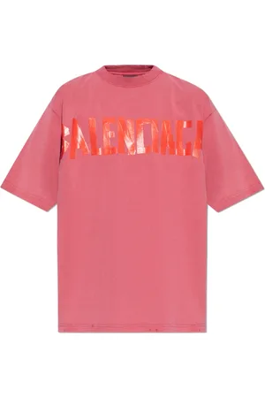 Balenciaga Tops, Heren, Roze, M, Katoen, T-shirt met bedrukt logo