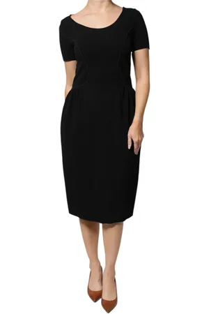 Emporio Armani Kleedjes, Dames, Zwart, S, Nylon, Zwarte Sheath Midi Jurk met Logodetails
