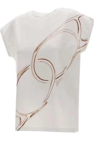 HERNO Tops, Dames, Wit, XS, Katoen, Interlock Jersey T-shirt