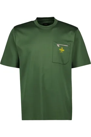 Fendi Tops, Heren, Groen, S, Katoen, Katoenen T-shirt met ritssluiting