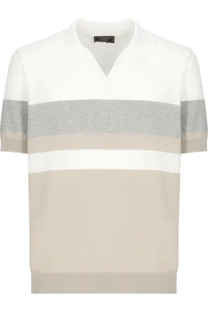PESERICO SIGN Truien, Heren, Veelkleurig, XL, Katoen, Witte Katoenen Poloshirt met V-hals