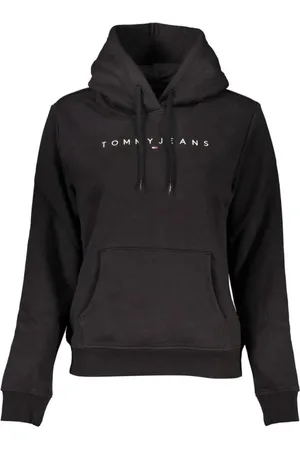 Tommy Hilfiger Sweatshirts & Hoodies, Dames, Zwart, M, Katoen, Zwarte Katoenen Hoodie met Logoborduursel