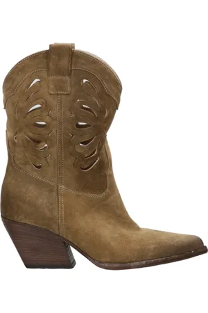 Elena Iachi Schoenen, Dames, Bruin, 39 EU, Suède, Suède Leren Kameel Laarzen met Blokhak