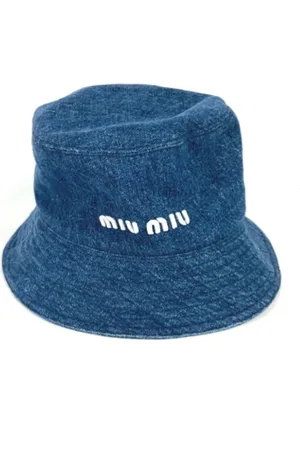 Miu Miu Pre-owned, Dames, Blauw, ONE Size, Katoen, Pre-owned Cotton hats