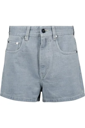 Fendi Korte broeken, Dames, Blauw, S, Denim, Hoge taille denim shorts met geborduurd logo