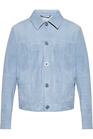 VERSACE Jassen, Heren, Blauw, M, Leer, Leren jas