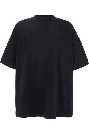FEAR OF GOD Tops, Heren, Zwart, L, Katoen, Zwarte Crewneck T-shirt met Logo Patch