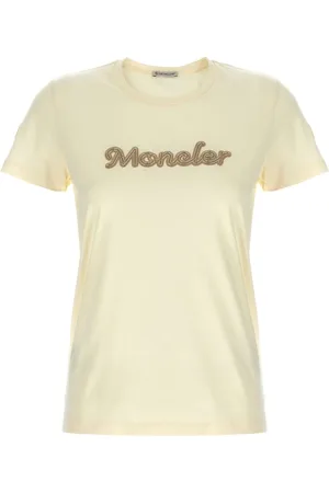 Moncler Tops, Dames, Geel, S, Katoen, Gele Katoenen T-shirt met Logopatch
